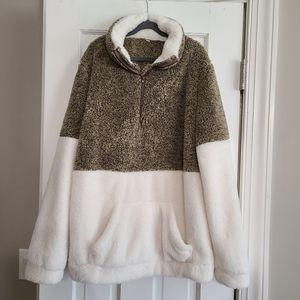 🐻 Brown & White Colorblock Pullover Fuzzy Fleece Sherpa 1/4